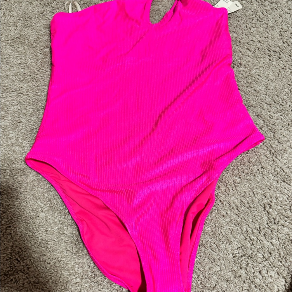 Arie ribbed Pink OneShoulder Swimsuit - Picture 2 of 4
